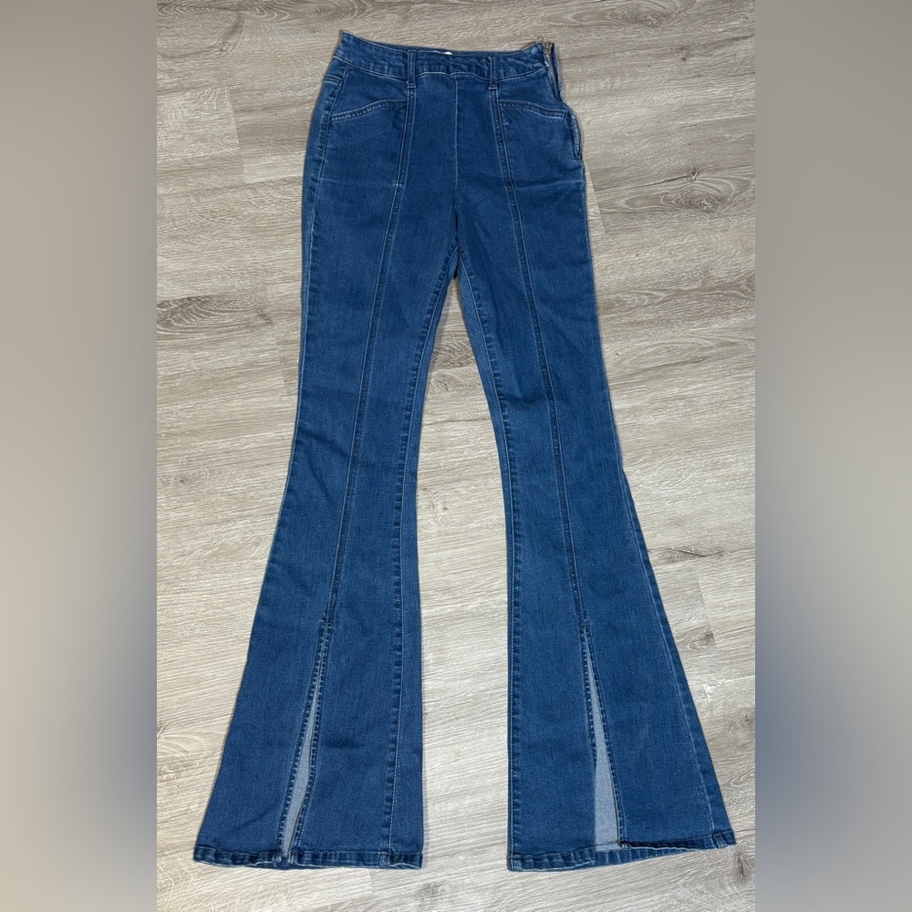 Forever 21 Flare Leg Denim Jeans Sz 25 Side Zip Split Hem